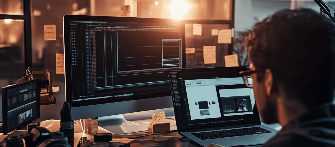 A person watching a video on a laptop, surrounded by dynamic icons representing the stages of the Buyer's Journey.